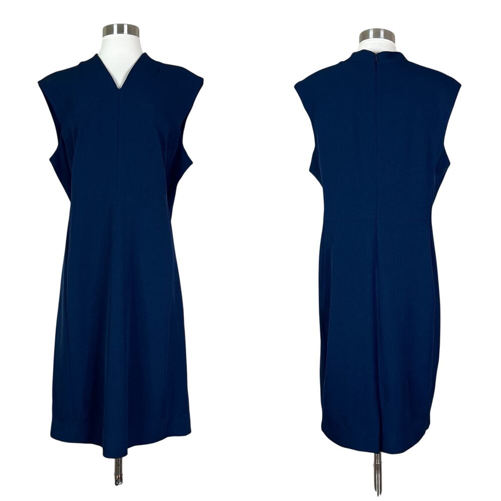 NEW MM LaFleur | Aditi Blue Tailored V Neck Sheath Workwear Minimalist Dress 16 - Picture 9 of 9